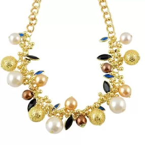 Gold Chain with White, Bronze, and Gold Beaded Statement Necklace