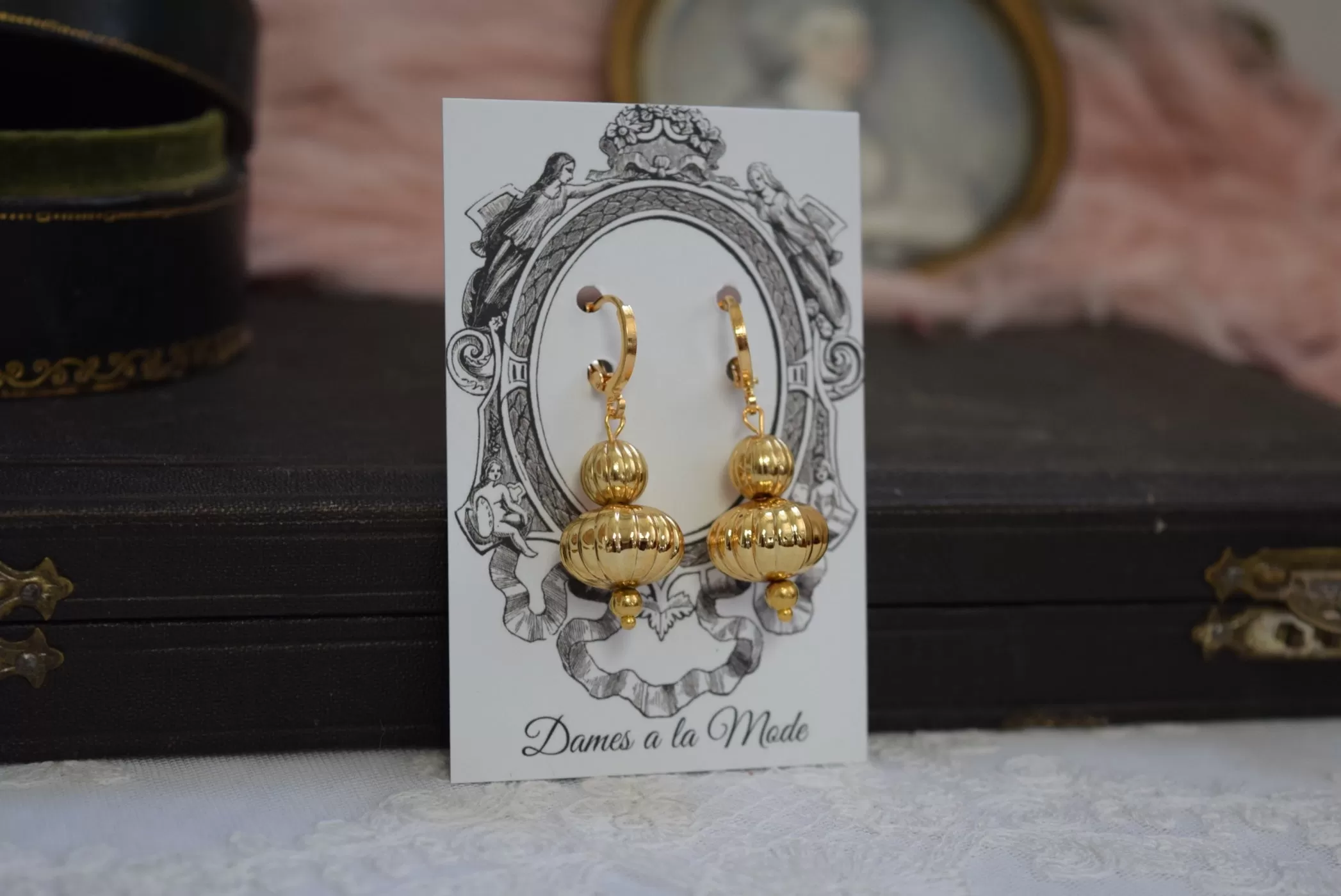 Golden Fluted Bead Dangle Earrings