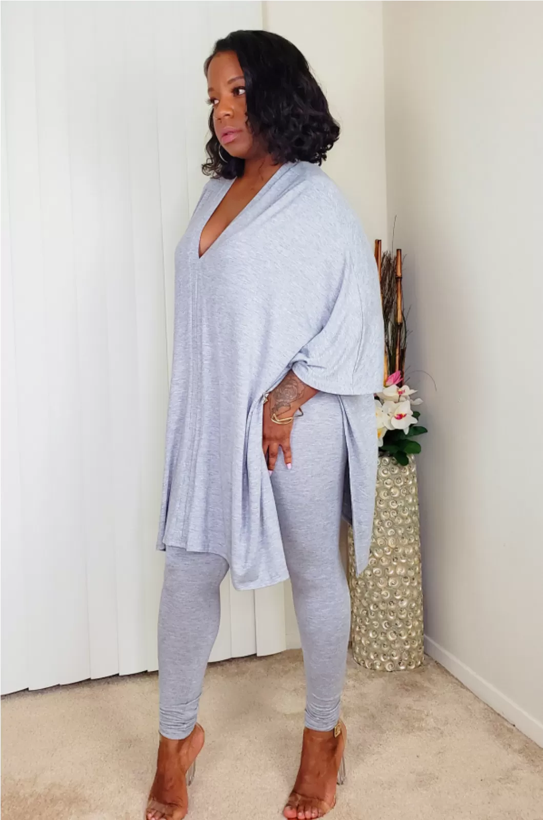 GOOD VIBE -  Cape Top Set (Gray)