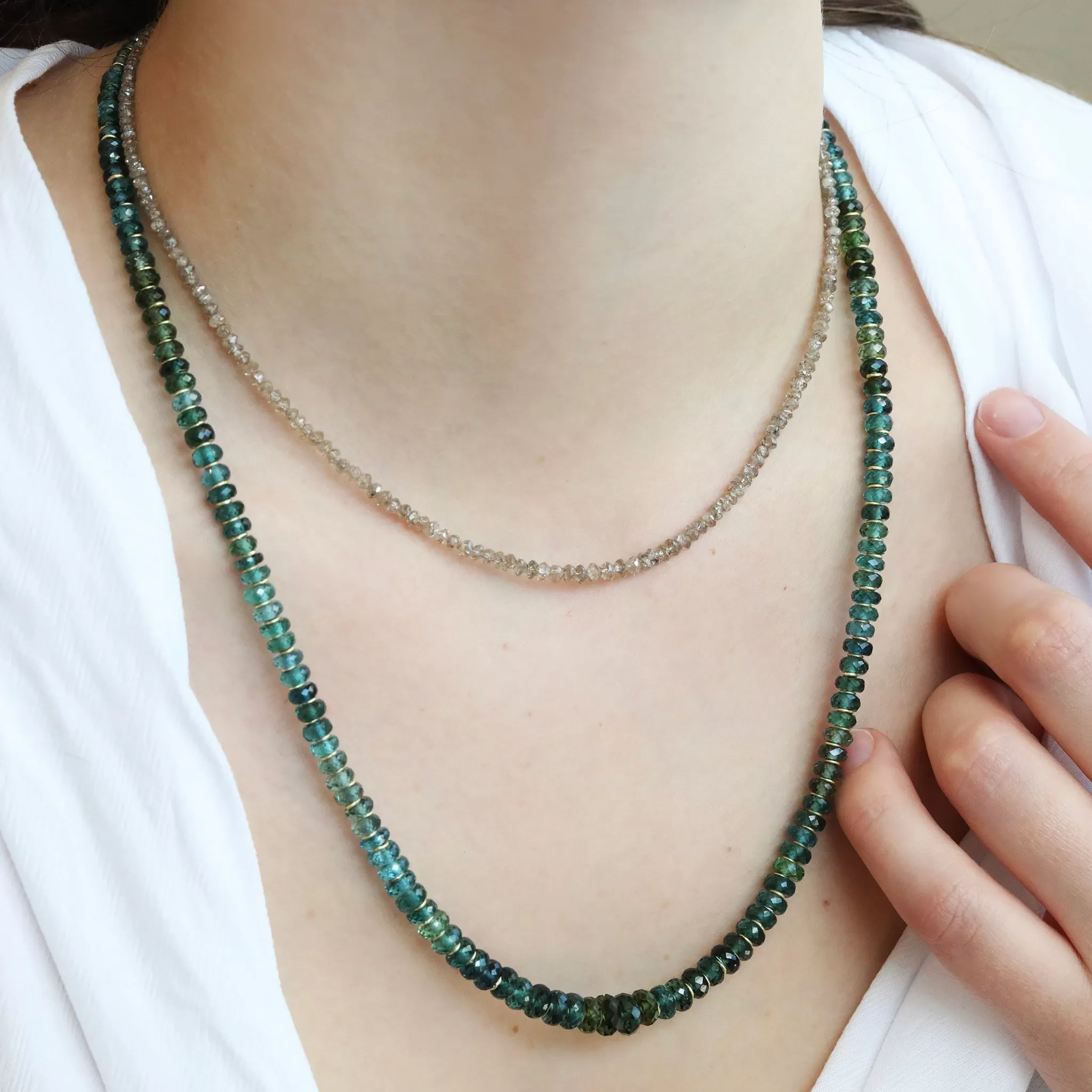 Graduated Blue-Green Tourmaline Faceted Beaded Necklace