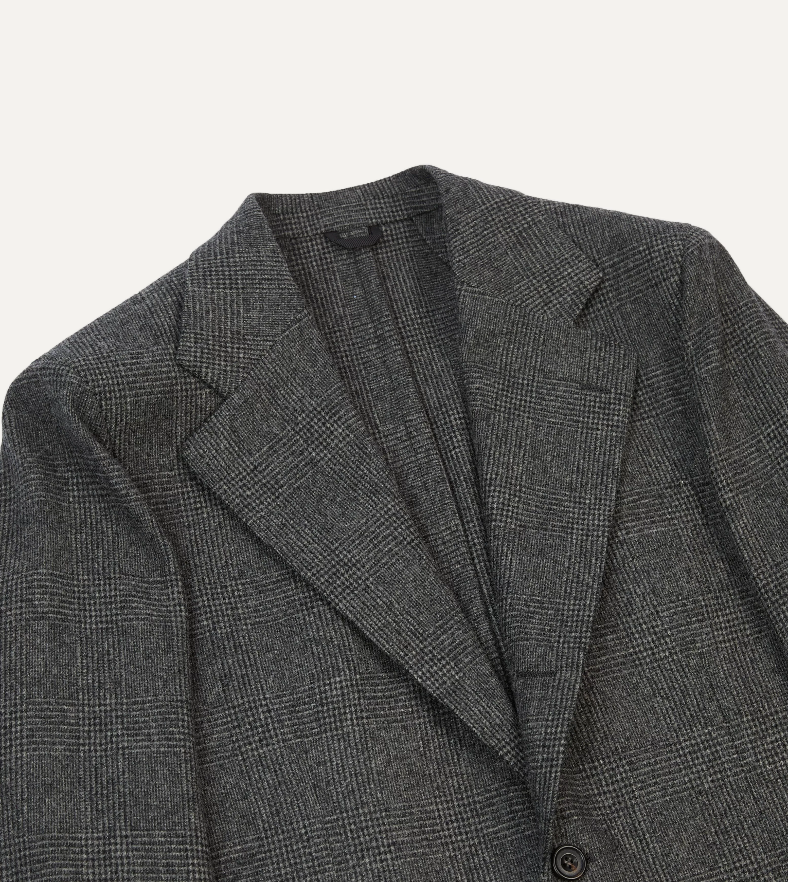 Grey Prince of Wales Check Wool Flannel Tailored Jacket