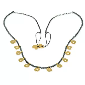 Handmade Short Necklace With Gold Plated Silver Coins & Hematite Stones