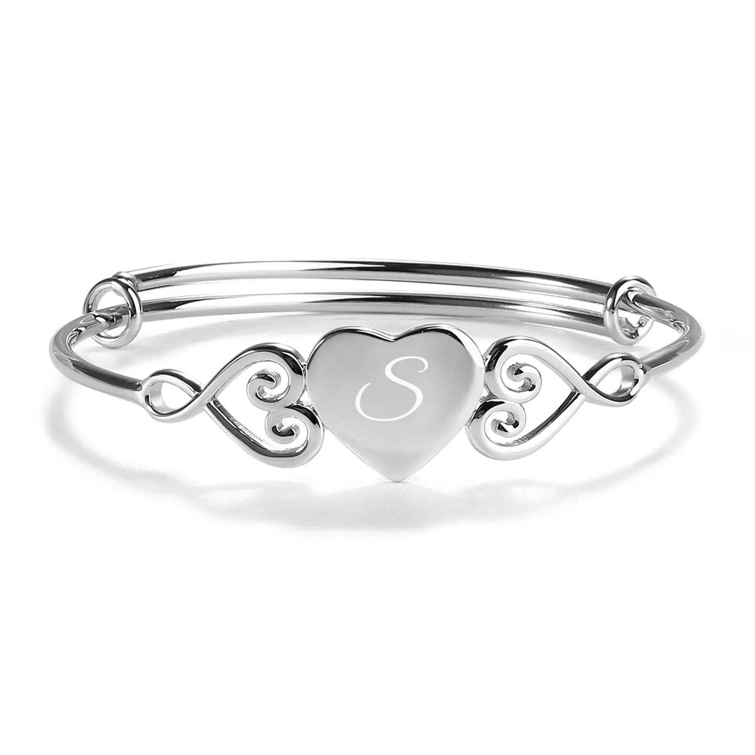 Heart Bangle (Adjustable) - Sterling Silver Solid Heart Bracelet for Kids