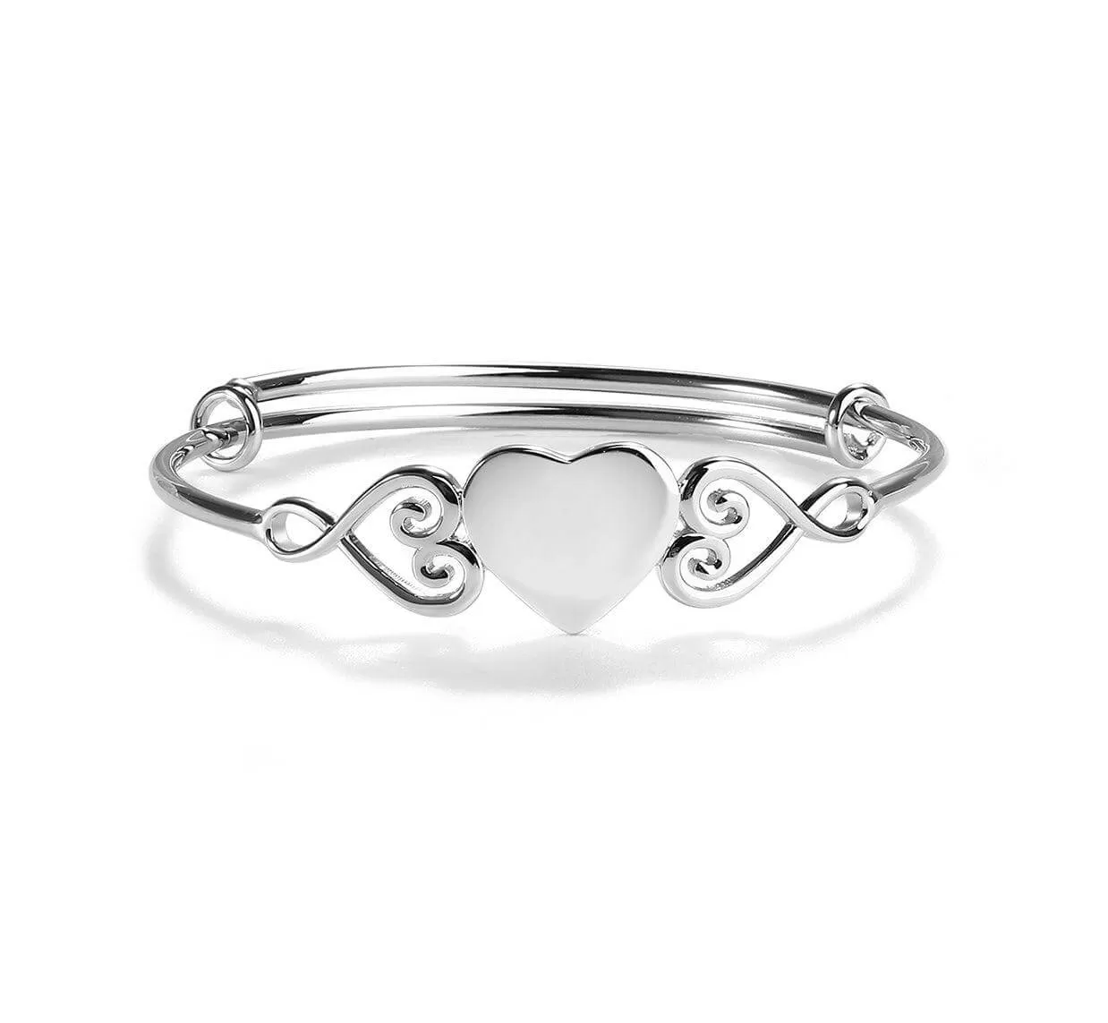 Heart Bangle (Adjustable) - Sterling Silver Solid Heart Bracelet for Kids