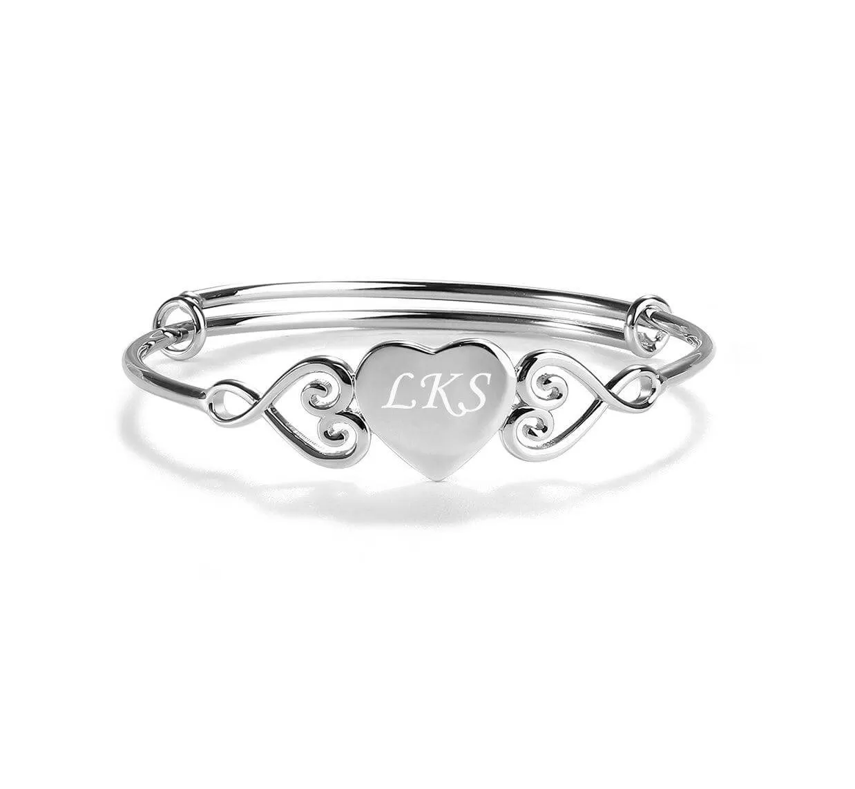 Heart Bangle (Adjustable) - Sterling Silver Solid Heart Bracelet for Kids