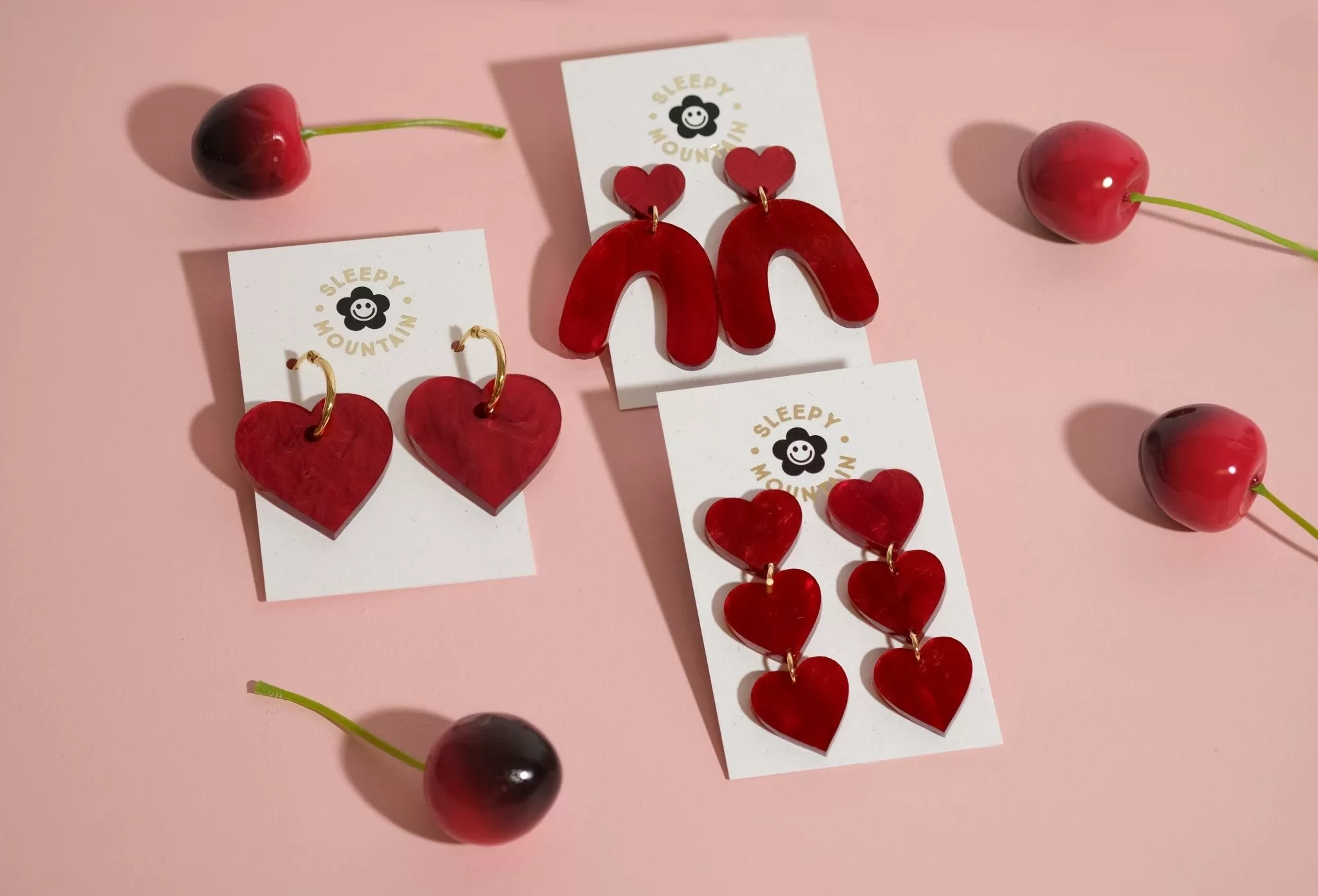 Heart Chain Dangle Earrings in Love Potion