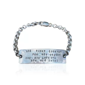 IDB2 - Sterling Silver ID Bracelet Quote: "She Wasn't Looking for Her Knight...", Custom ID Bracelet