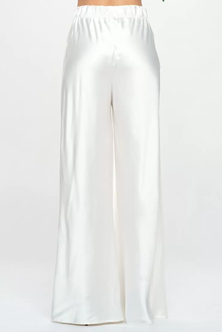 Janie White Wide Satin Pants