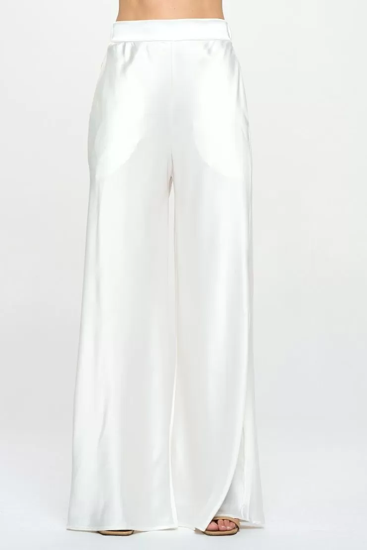 Janie White Wide Satin Pants