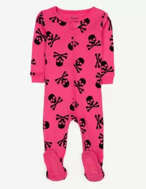 Kid's Footed Hot Pink Skull Pajamas