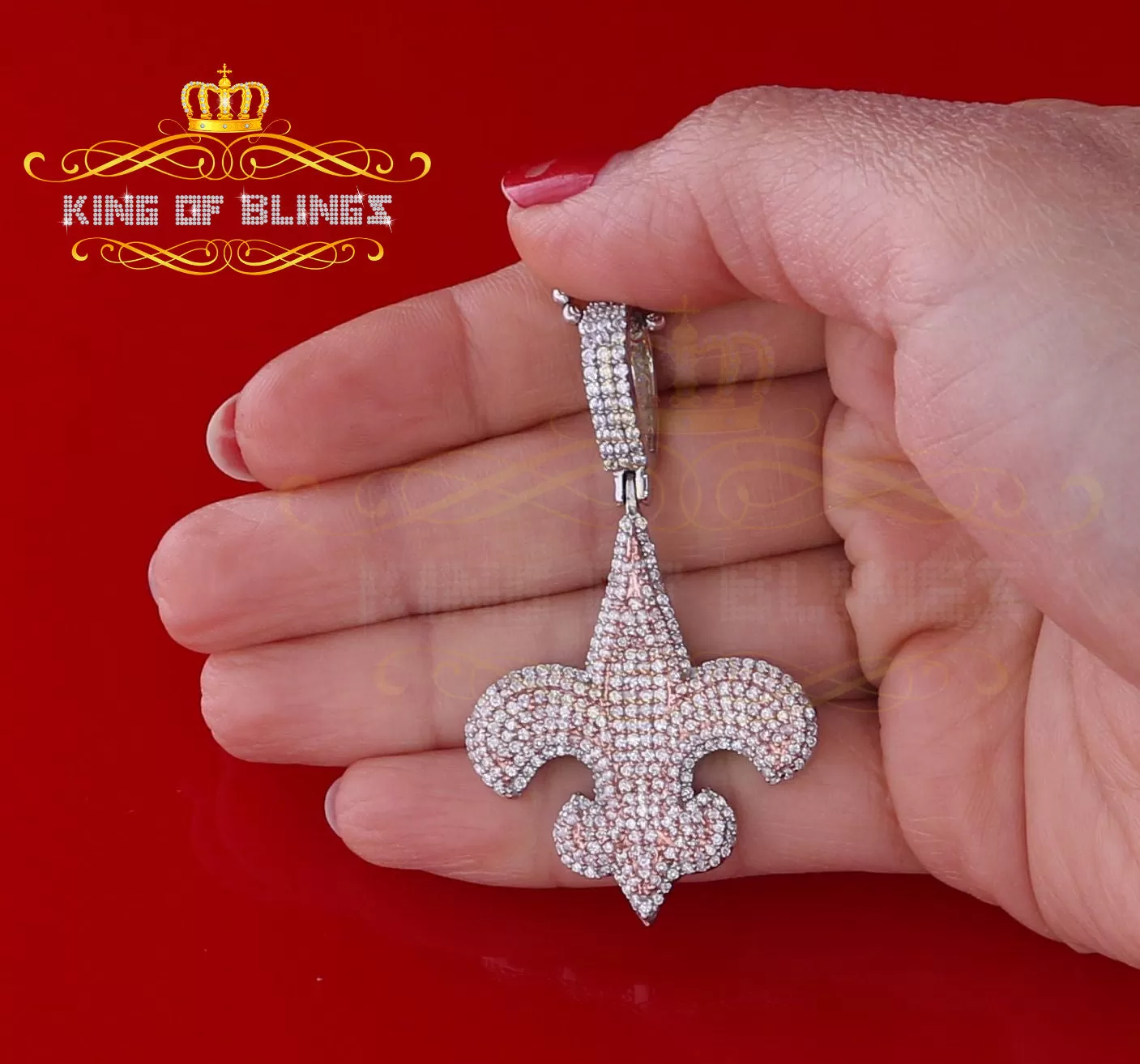 King Of Bling's Fancy 925 Sterling Silver Fleur de Lis White Pendant with 4.65ct Cubic Zirconia