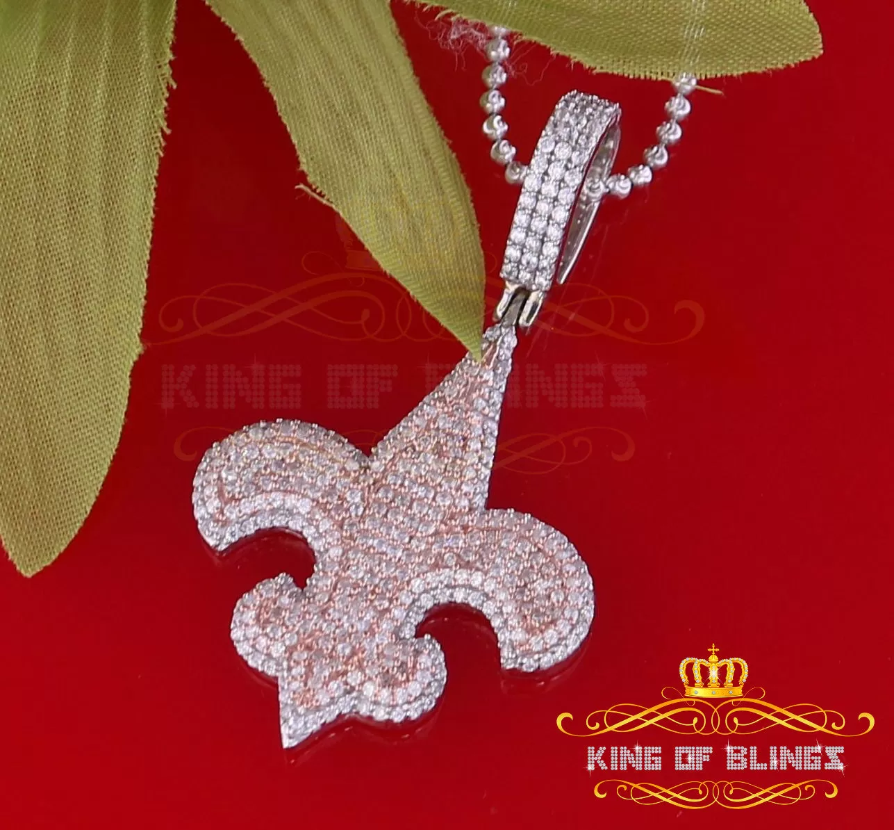 King Of Bling's Fancy 925 Sterling Silver Fleur de Lis White Pendant with 4.65ct Cubic Zirconia