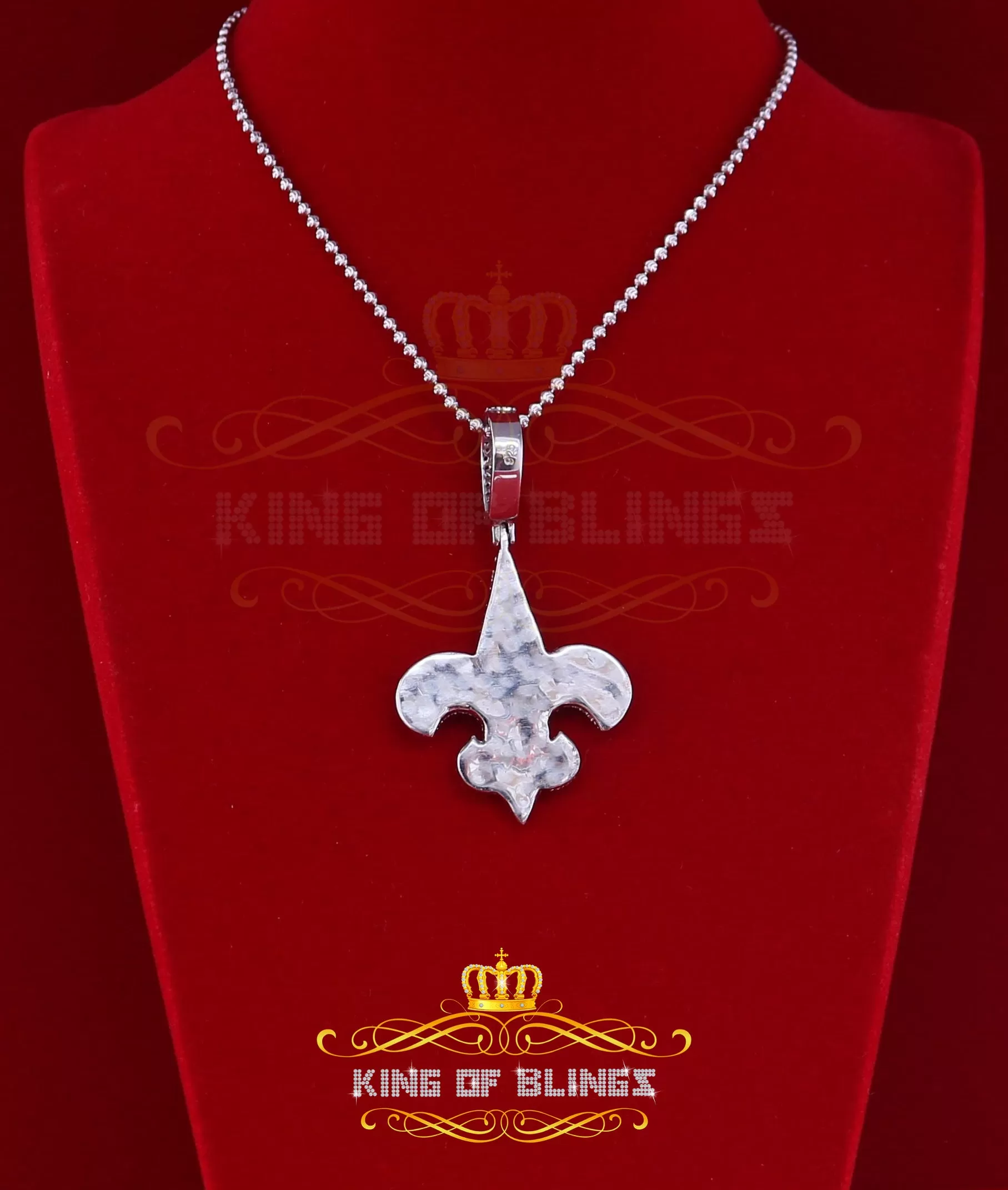 King Of Bling's Fancy 925 Sterling Silver Fleur de Lis White Pendant with 4.65ct Cubic Zirconia