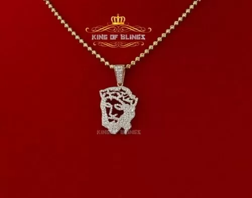 King Of Bling's King of Bling Jesus Face Sterling White Silver Pendant 0.90ct Cubic Zirconia