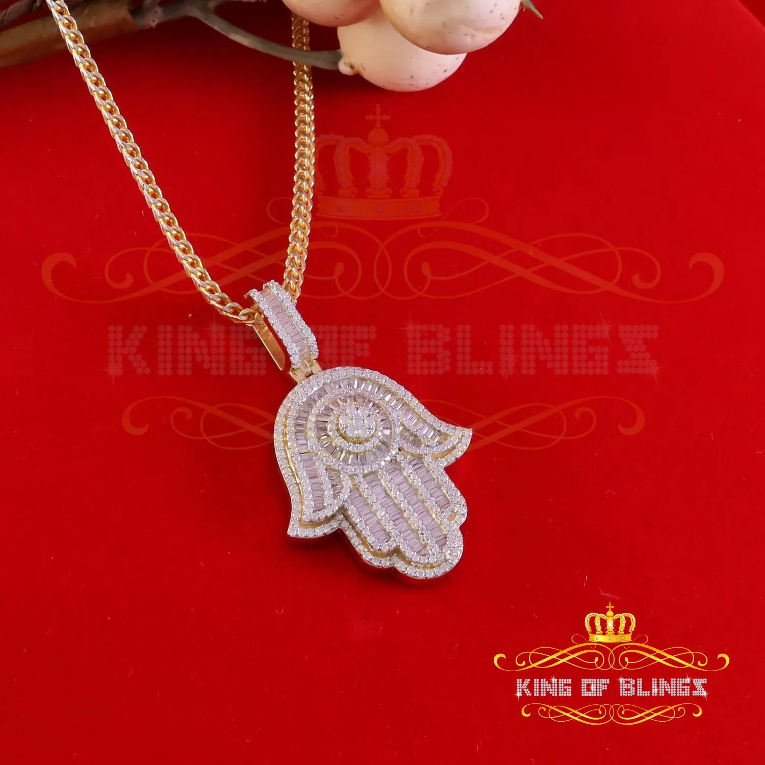 King Of Bling's Men's/Women's New Hamsa Pendant 8.0ct VVS D Moissanite Yellow Sterling Silver