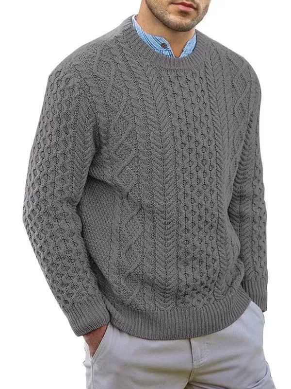 Knitted Round Neck Cable Men Pullover Sweater