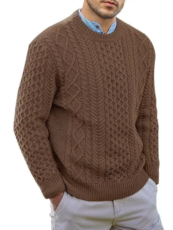 Knitted Round Neck Cable Men Pullover Sweater