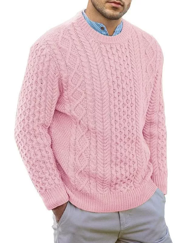 Knitted Round Neck Cable Men Pullover Sweater