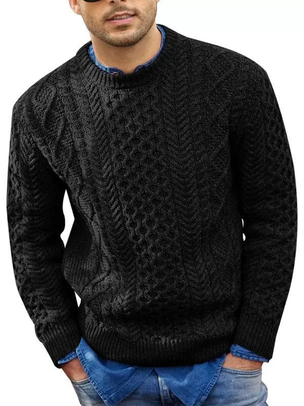 Knitted Round Neck Cable Men Pullover Sweater