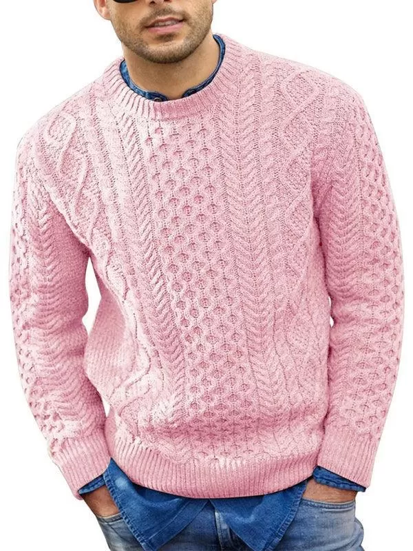 Knitted Round Neck Cable Men Pullover Sweater