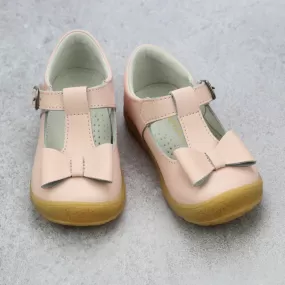 L'Amour Girls Pink T-Strap Bow Mary Janes