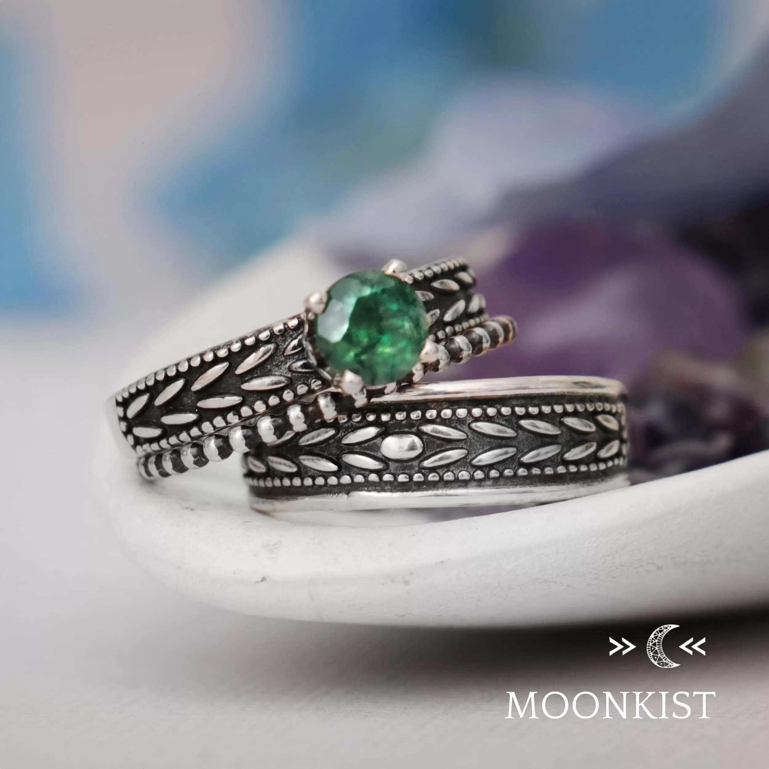 Laurel Leaf Wedding Ring Set | Moonkist Designs