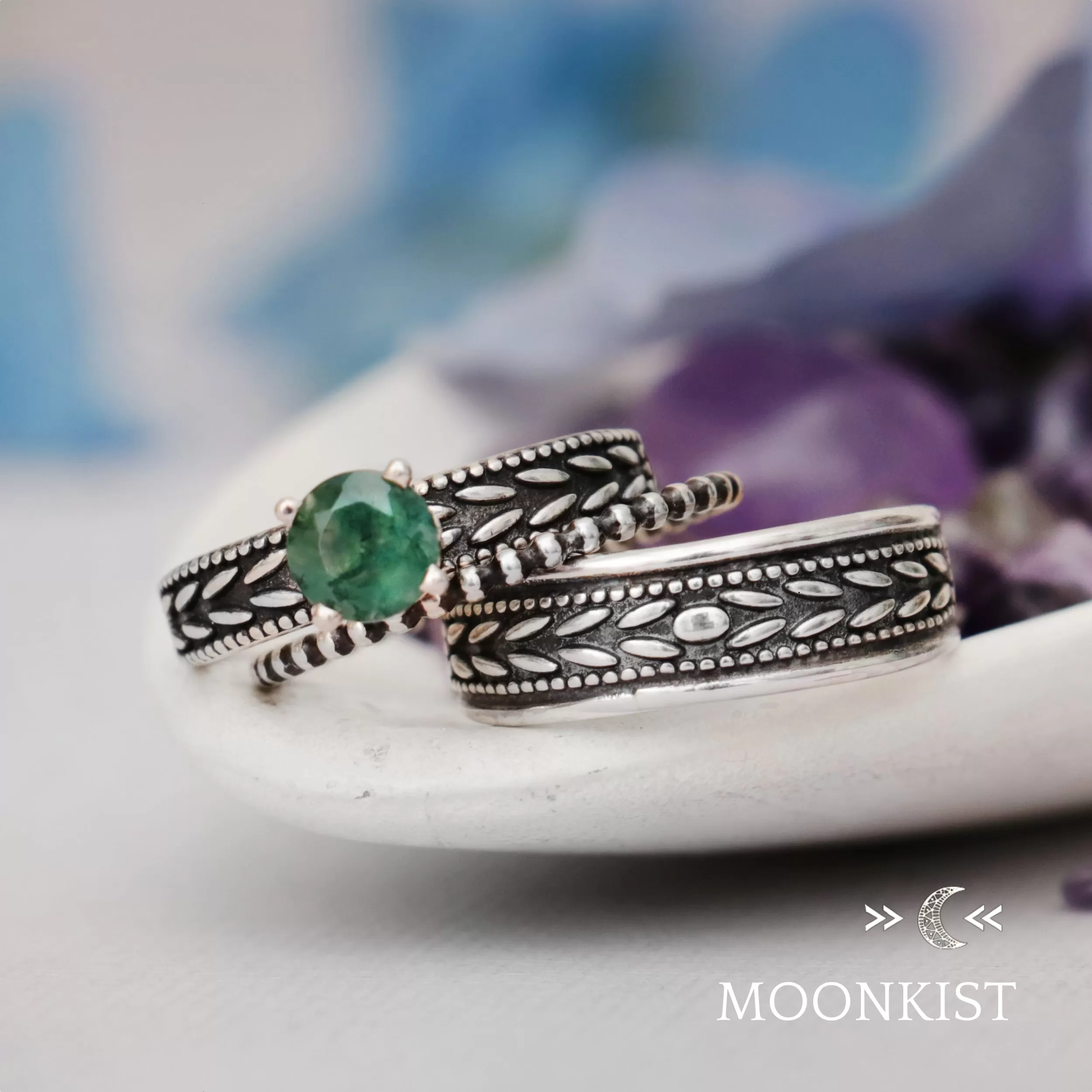 Laurel Leaf Wedding Ring Set | Moonkist Designs