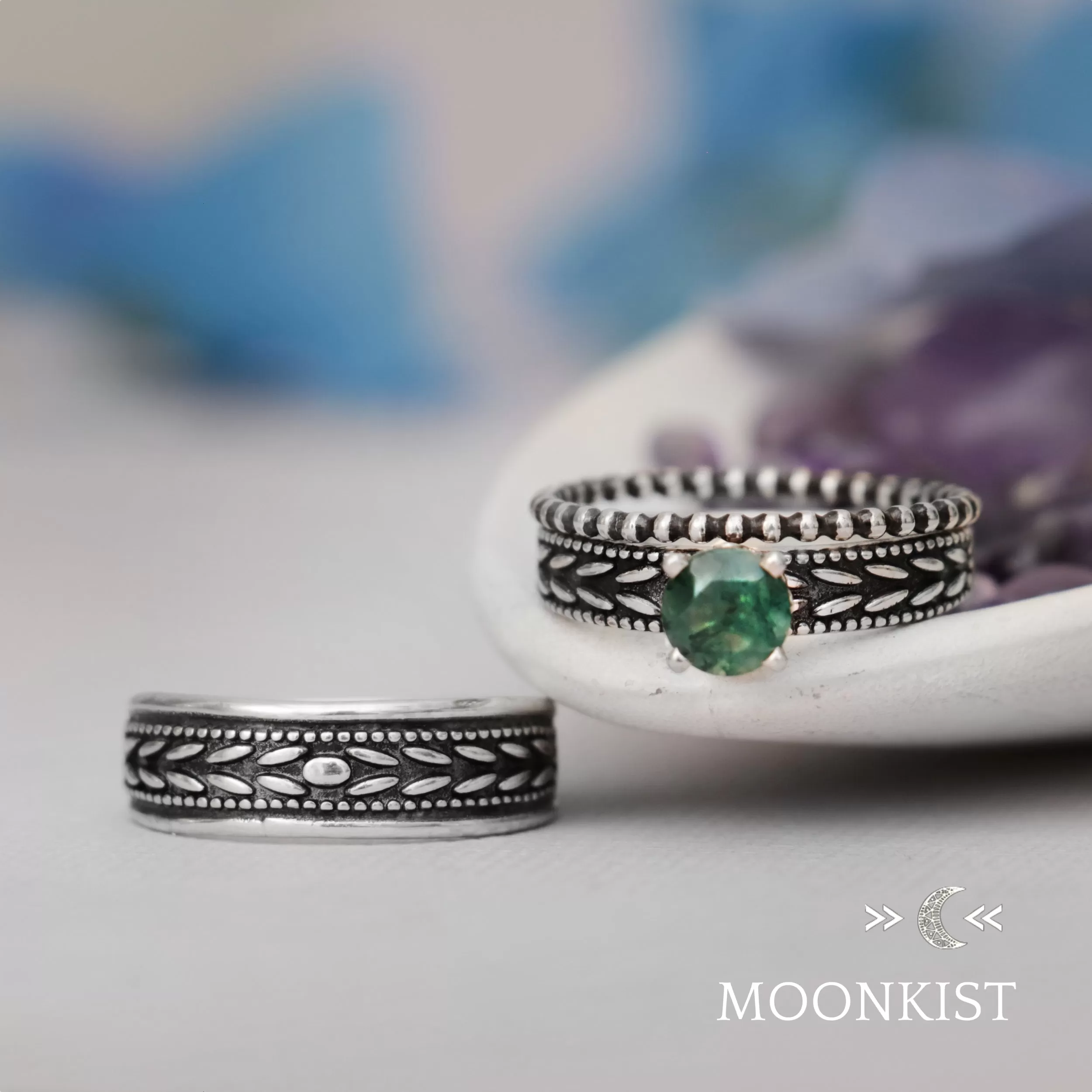 Laurel Leaf Wedding Ring Set | Moonkist Designs