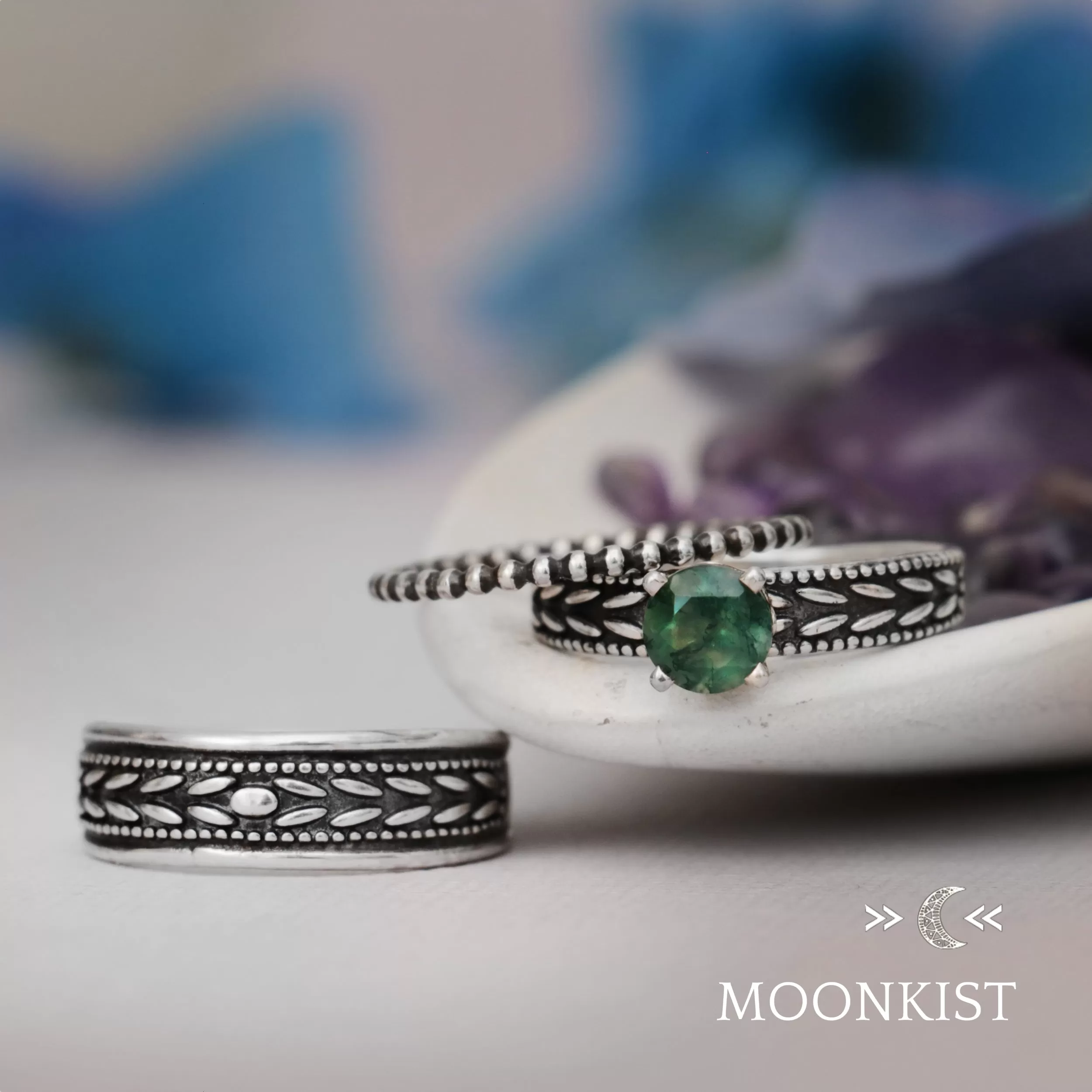 Laurel Leaf Wedding Ring Set | Moonkist Designs