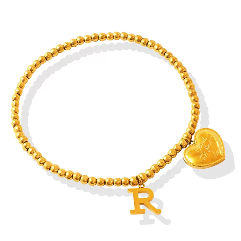 Letters R and hearts 18k titanium steel gold plated bracelet