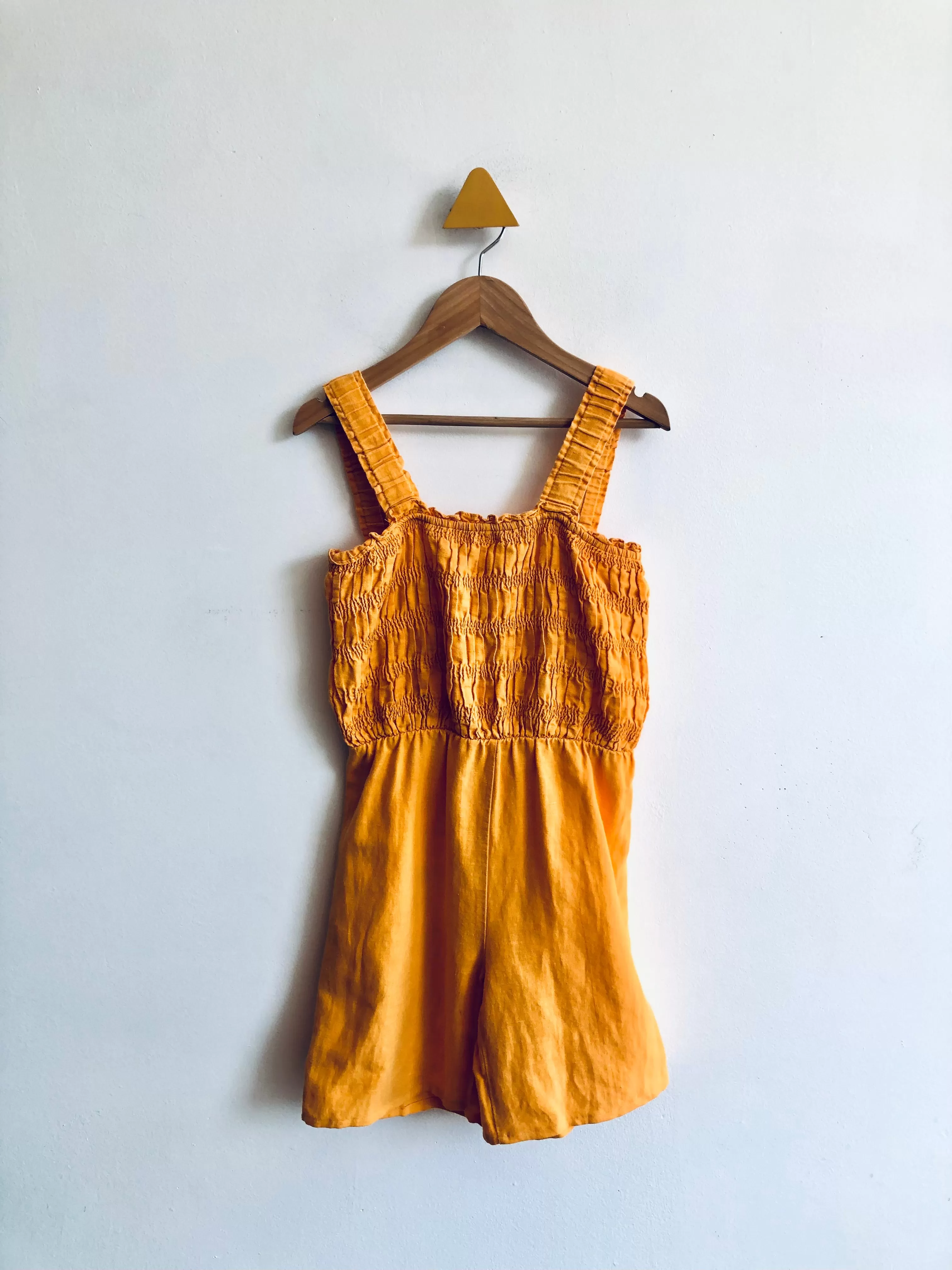 Linen Blend Smocked Romper // 11-12Y