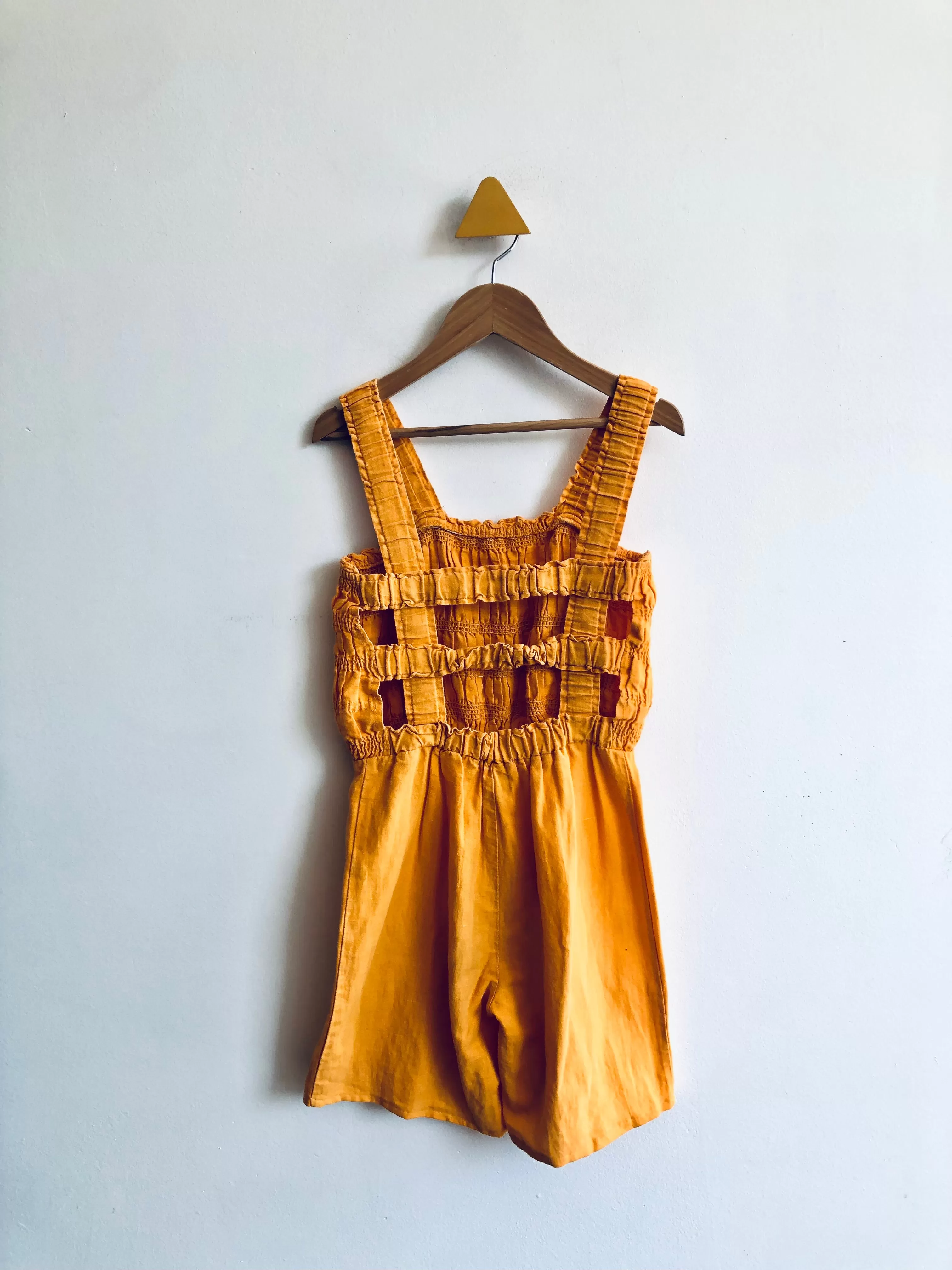 Linen Blend Smocked Romper // 11-12Y