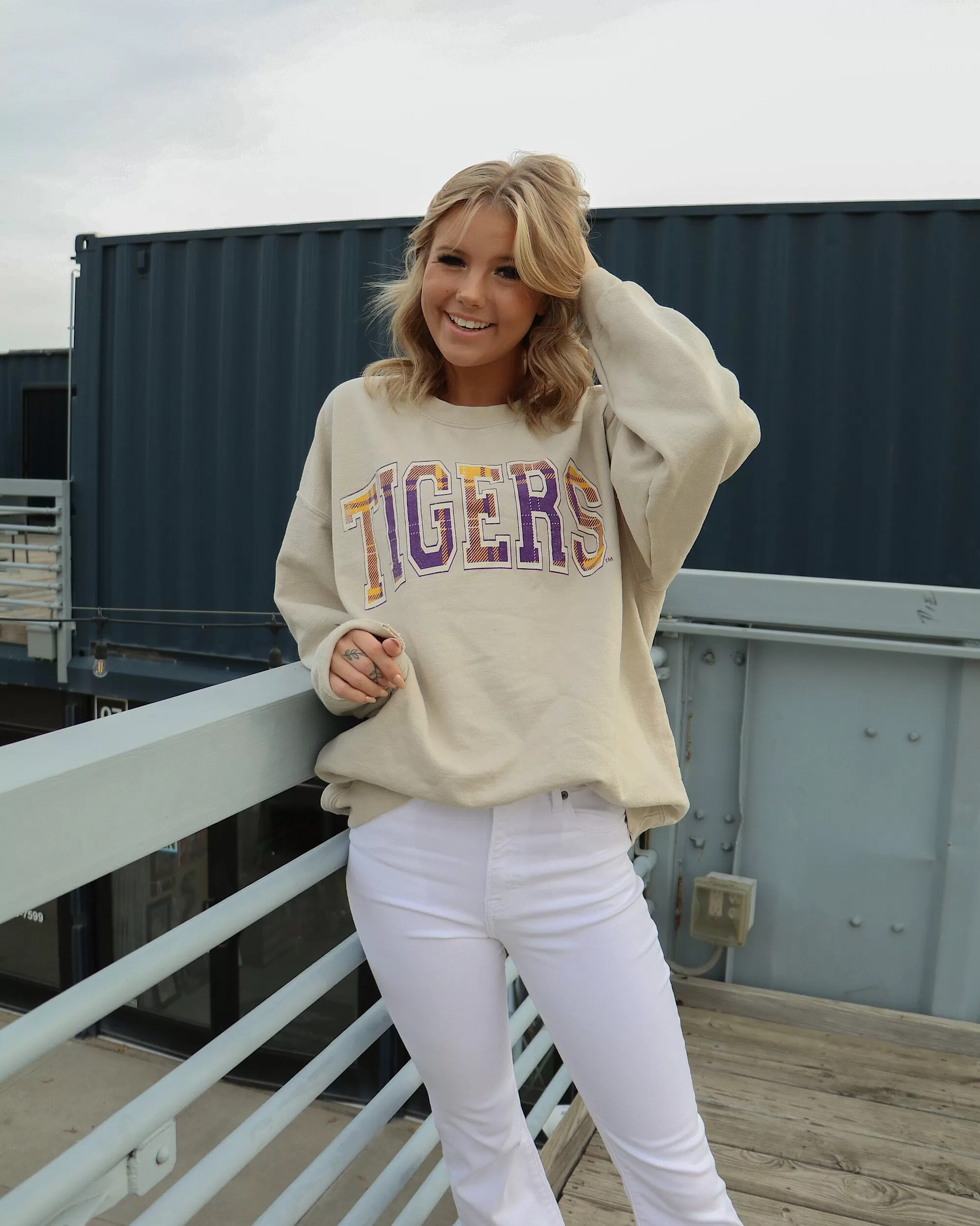 LSU Tigers Tartan Sand Thrifted Sweatshirt