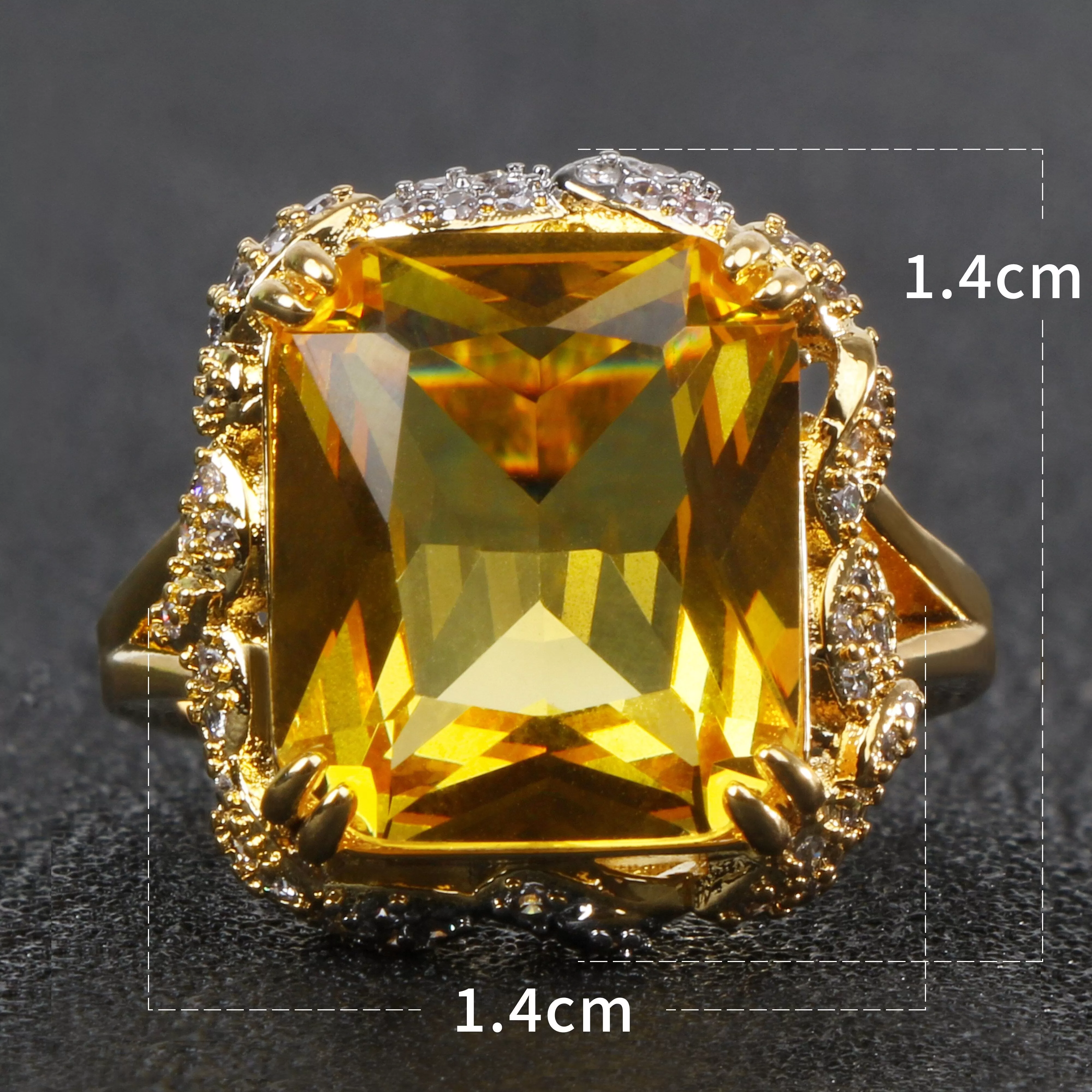 Luxury Charm Square Shaped Citrine Gemstone Ring - 925 Sterling Silver