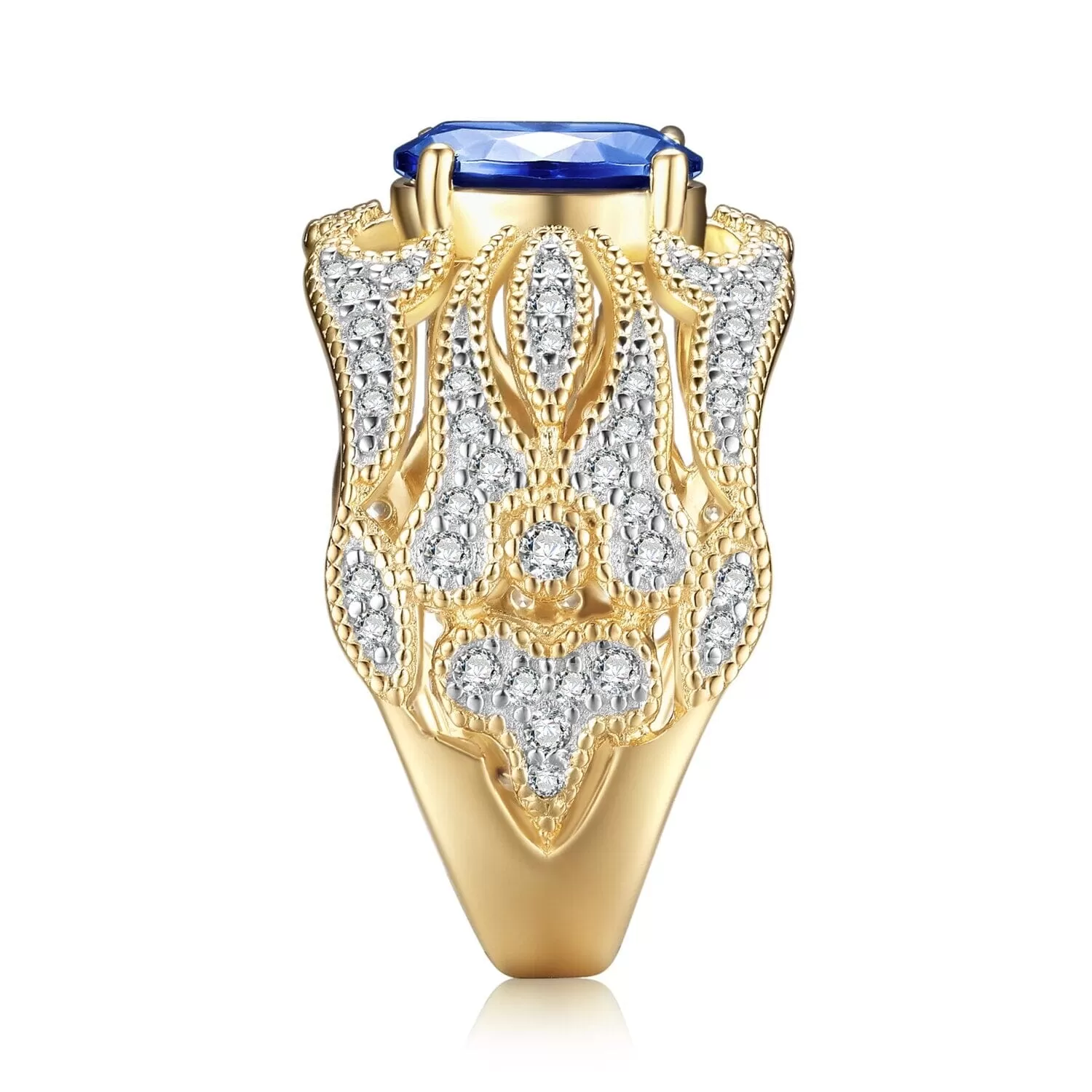 Luxury Engagement Sapphire Gold Ring - 925 Sterling Silver