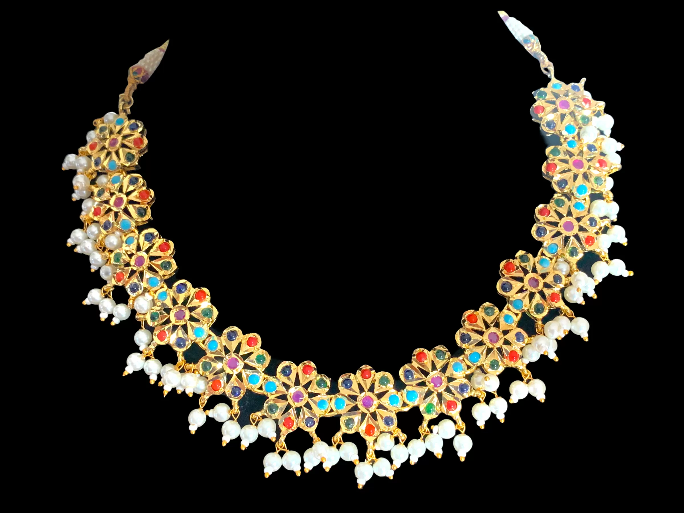 Malavika Multicolor / navratan flower necklace set  (READY TO SHIP )