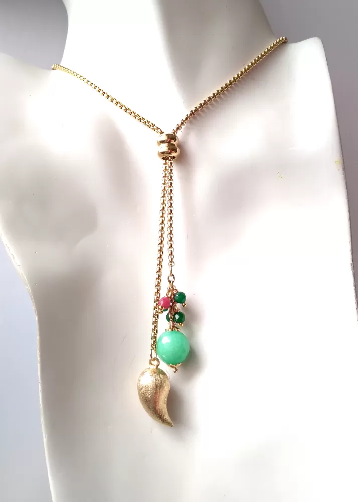 Mangga with Mint Quartz, Green Agate & Rubies Slider Necklace