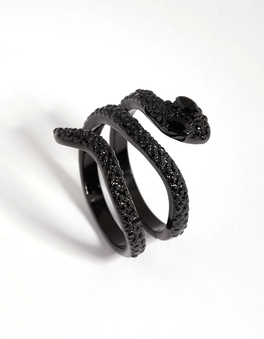 Matte Black Diamante Snake Ring