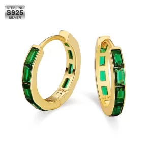 May Birthstone Emerald Hoop Earrings for Men KRKC