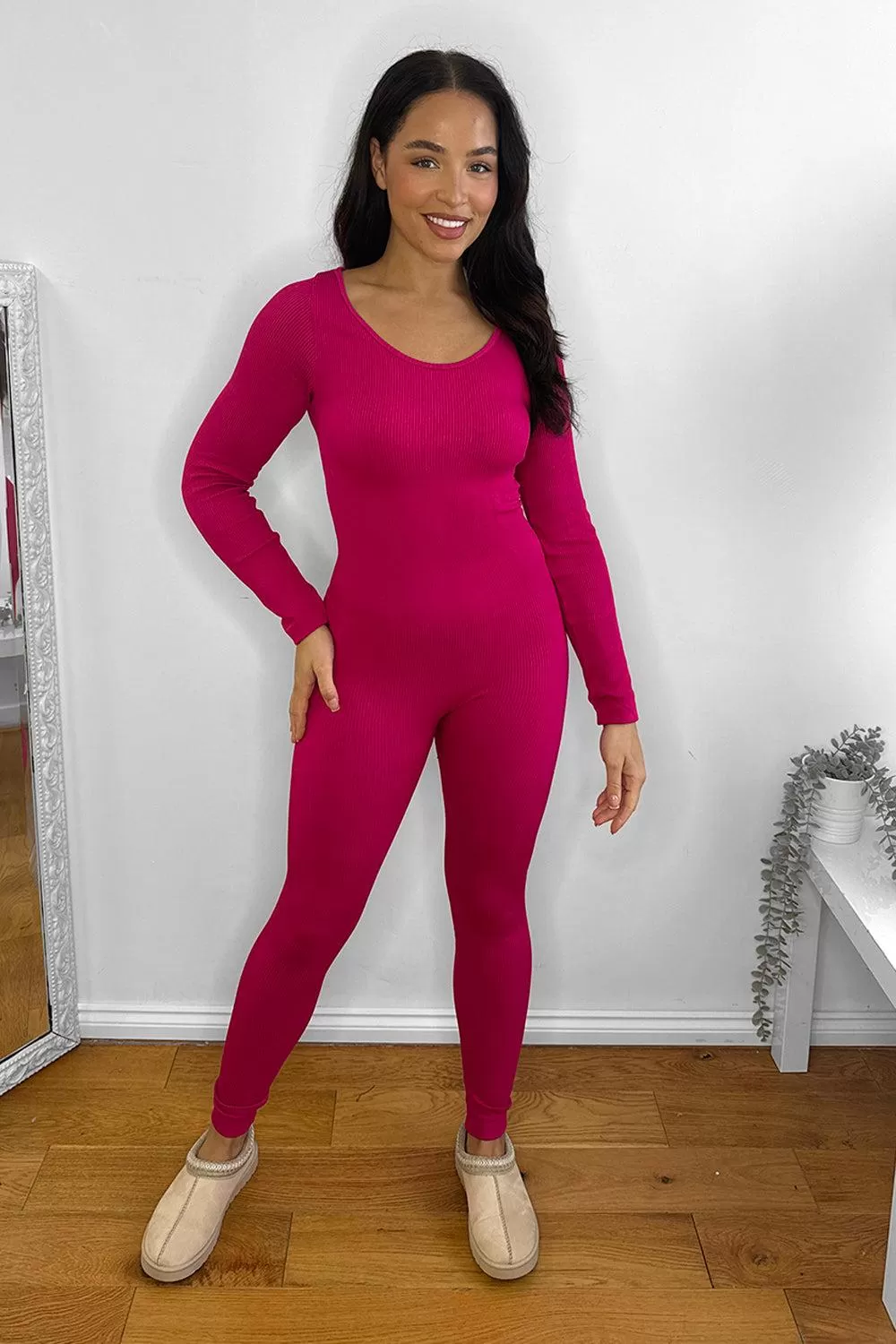 Mini Rib Stretch Fabric Scoop Neck Onesie Jumpsuit