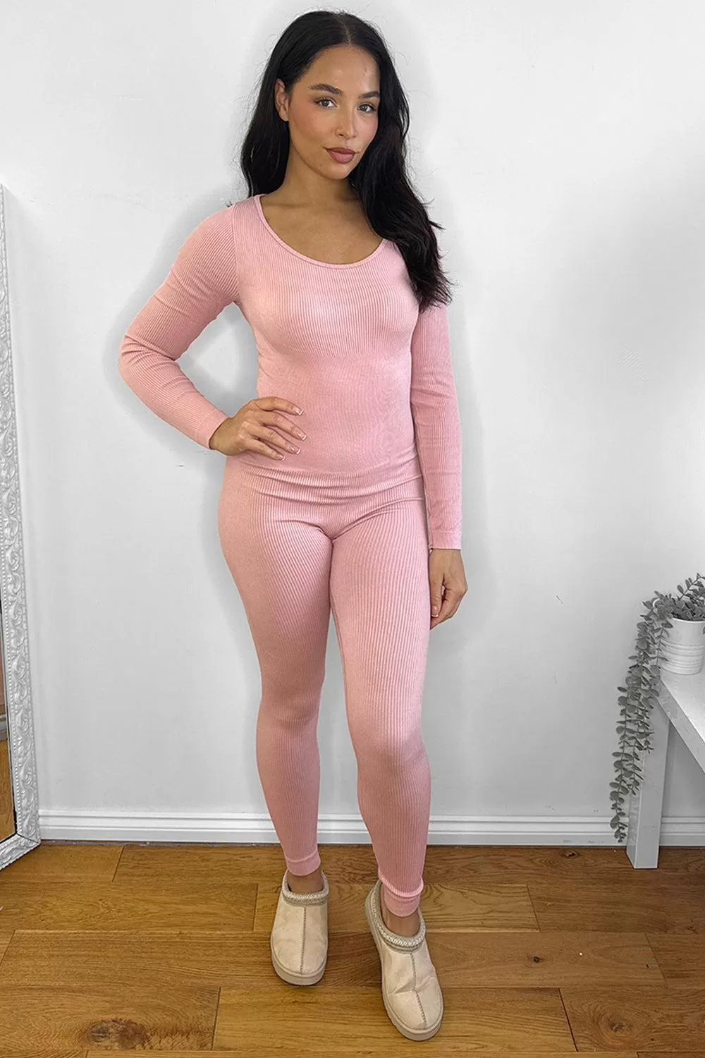 Mini Rib Stretch Fabric Scoop Neck Onesie Jumpsuit