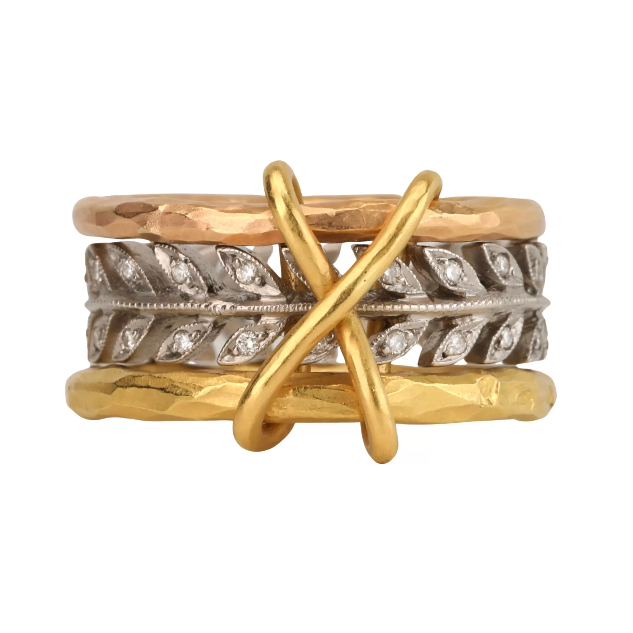 Mixed 22K Gold, Platinum, & Rose Gold XO Triple Band