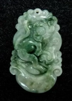 Monkey Brings Fun, Pleasure Burmese Jadeite Well Carved  Pendant (BJPZ-Monkey)