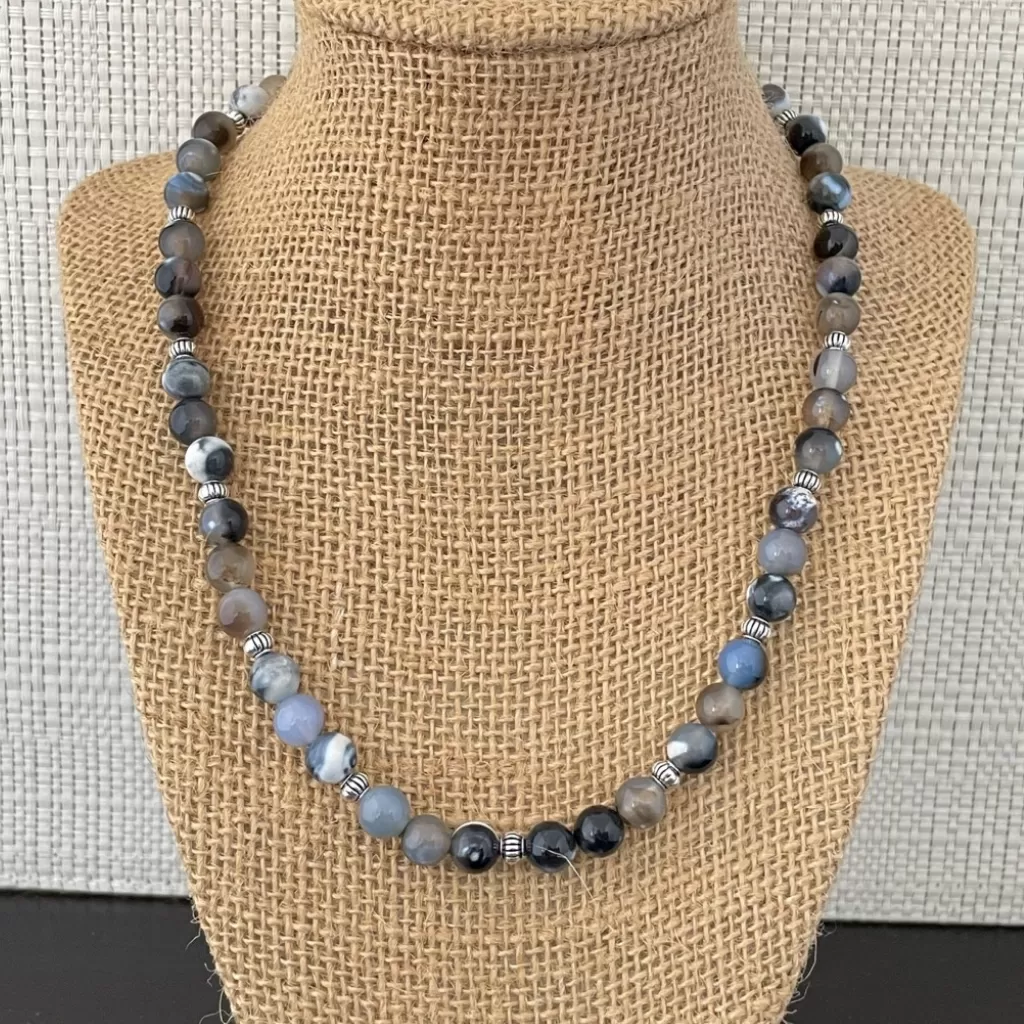 Montana Blue Agate Beaded Mens Necklace