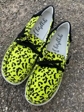 {NEON YELLOW} Starstruck Black   Leopard Star Gypsy Jazz Holly Slip On Canvas Sneaker