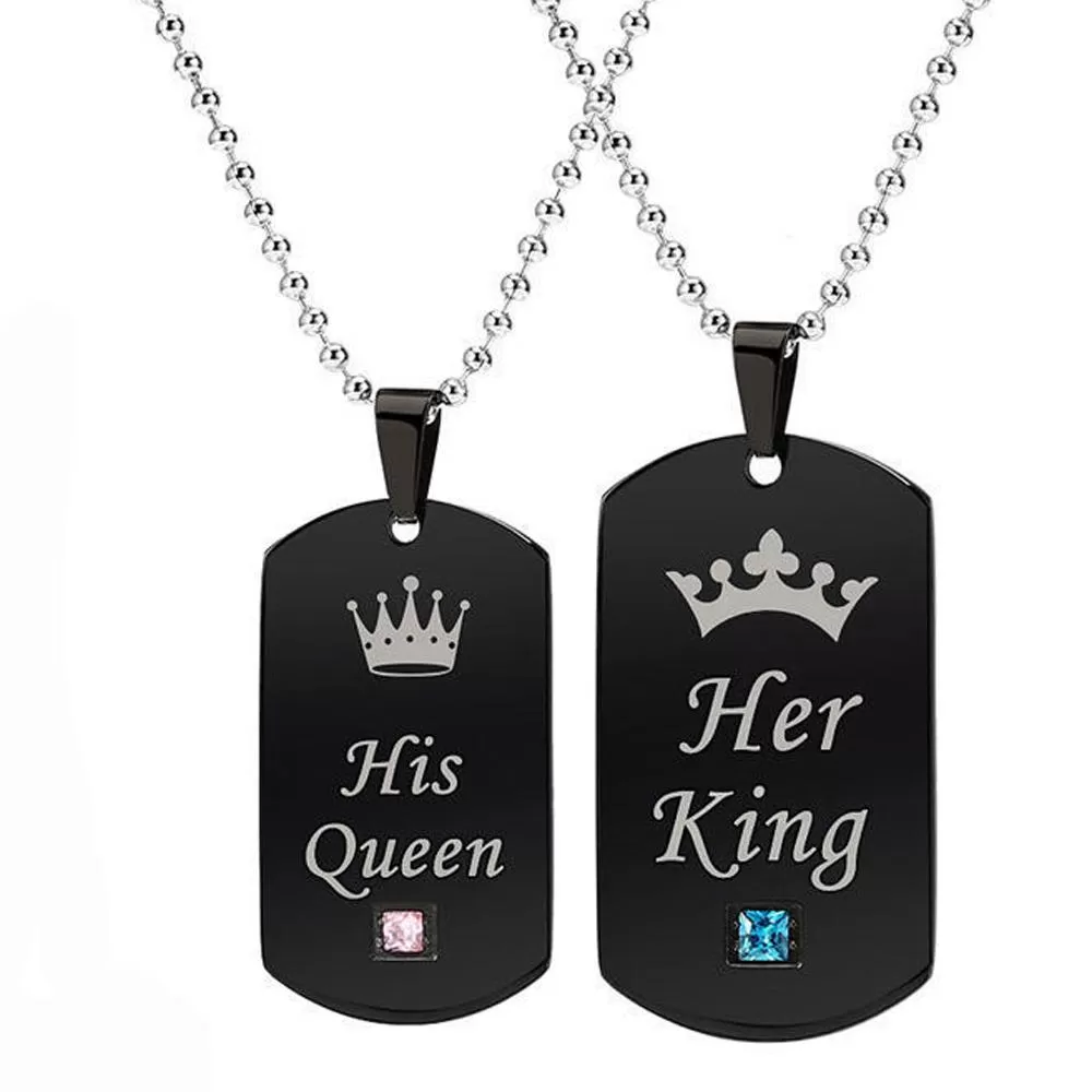 New Her King His Queen Tag Stainless Steel couple gift necklace