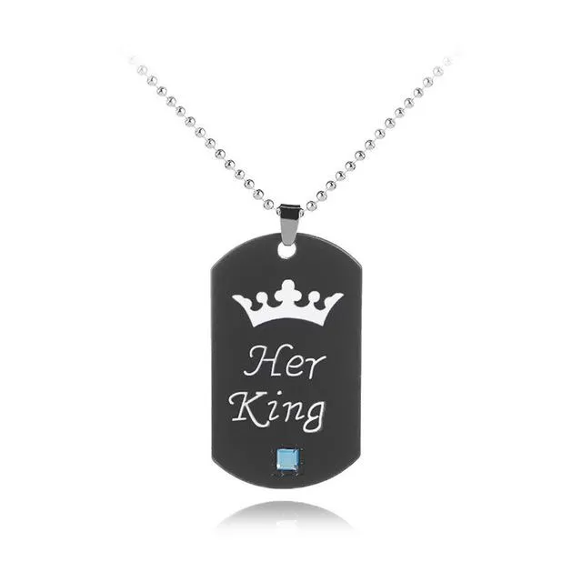 New Her King His Queen Tag Stainless Steel couple gift necklace