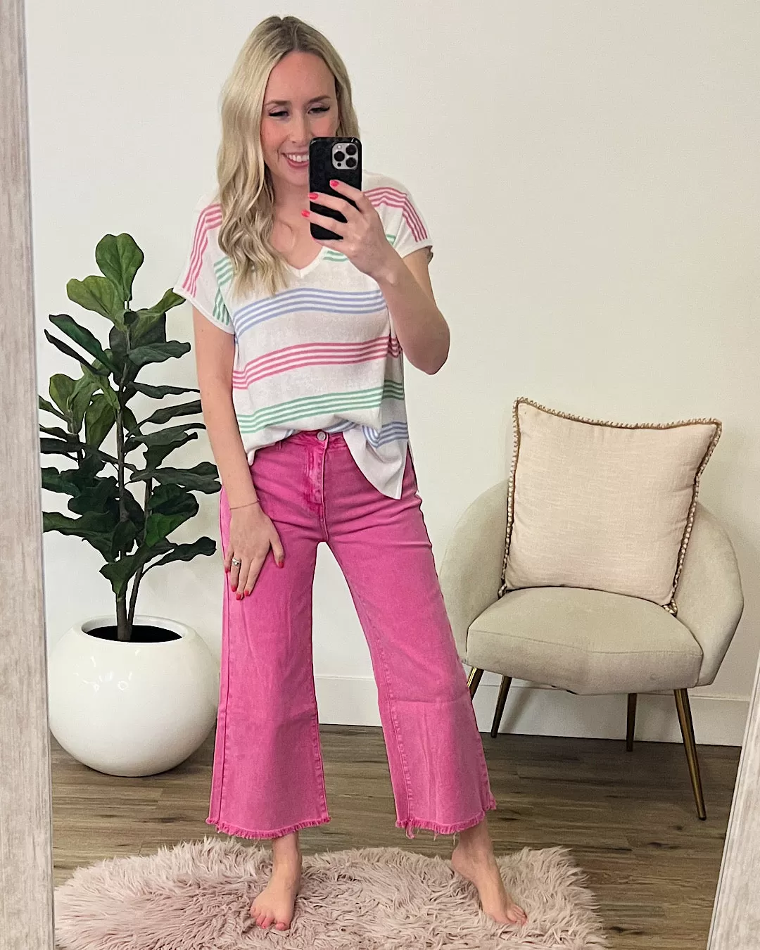 NEW! Mae Wide Leg Cropped Jeans - Hot Pink