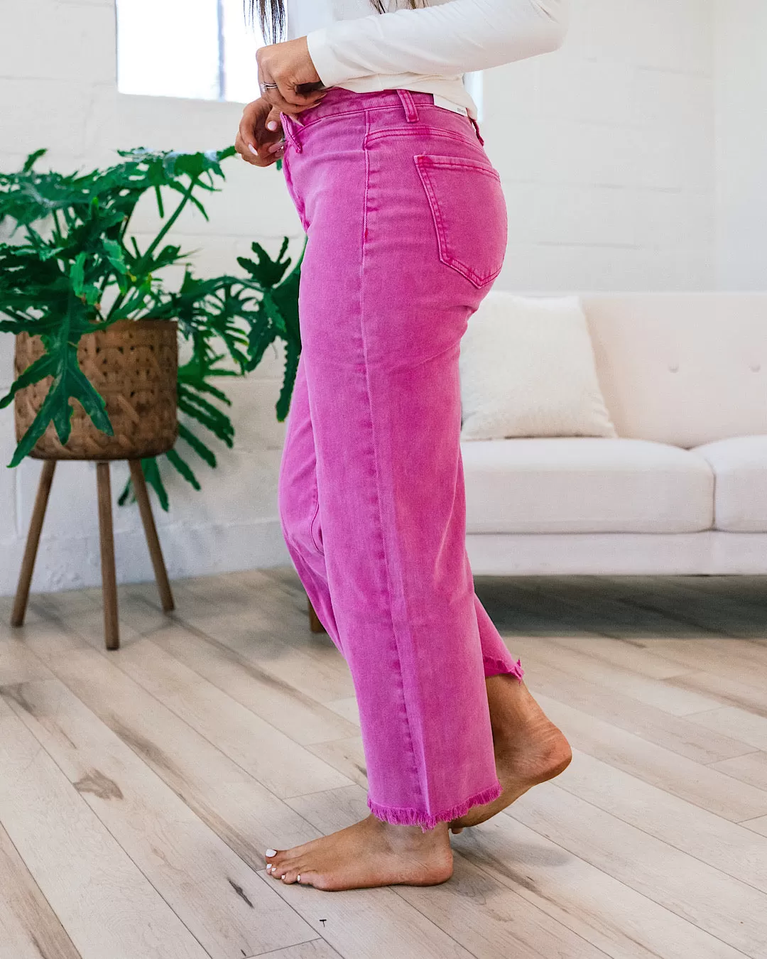 NEW! Mae Wide Leg Cropped Jeans - Hot Pink