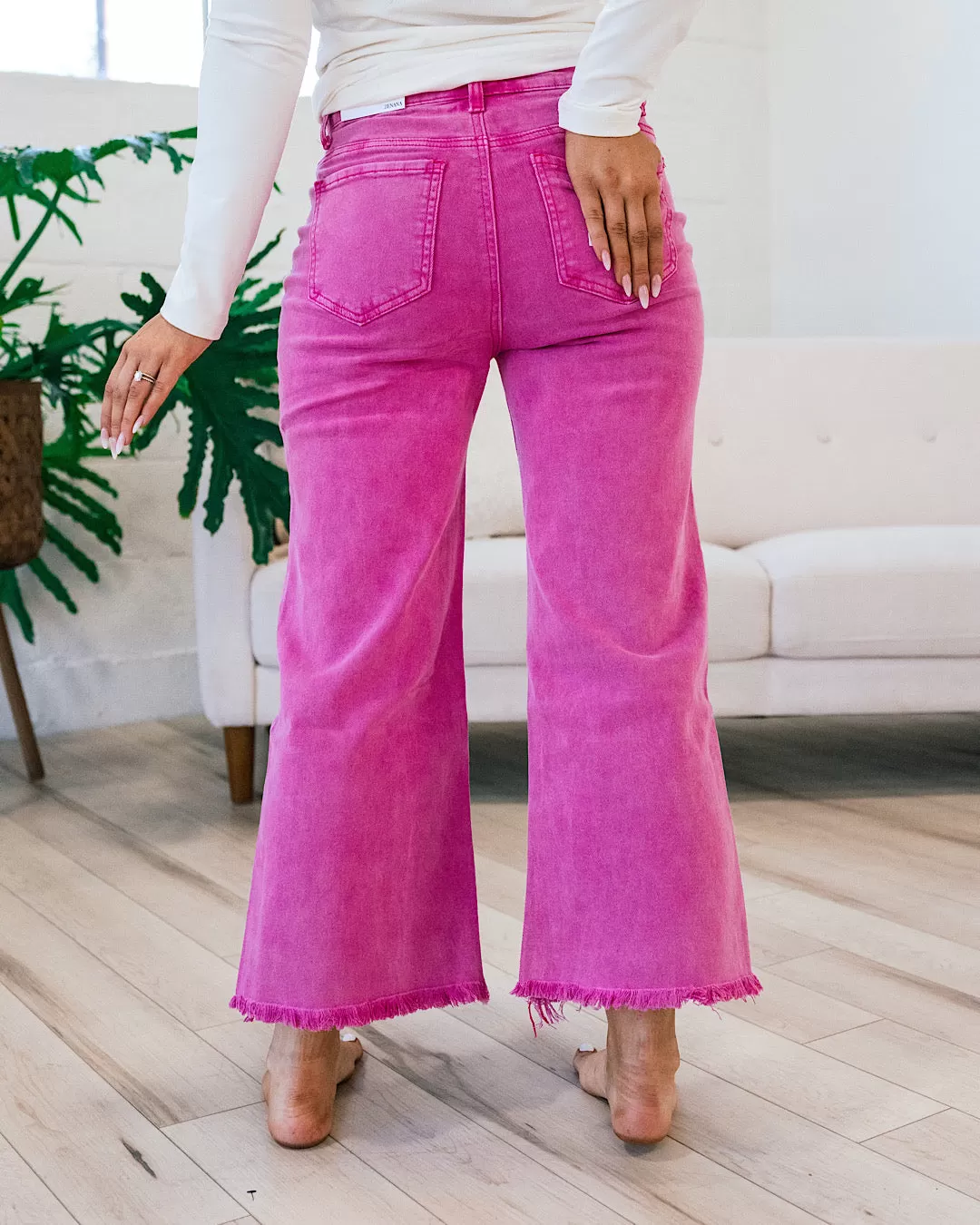 NEW! Mae Wide Leg Cropped Jeans - Hot Pink